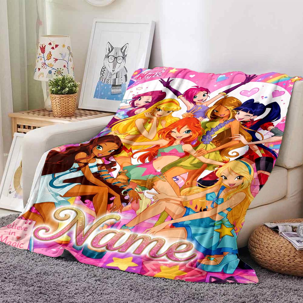 Custom Name Winx Club Theme Printed Blanket Perfect For Couch Bed Travel Outdoor Use Machine Washable Cozy Durable