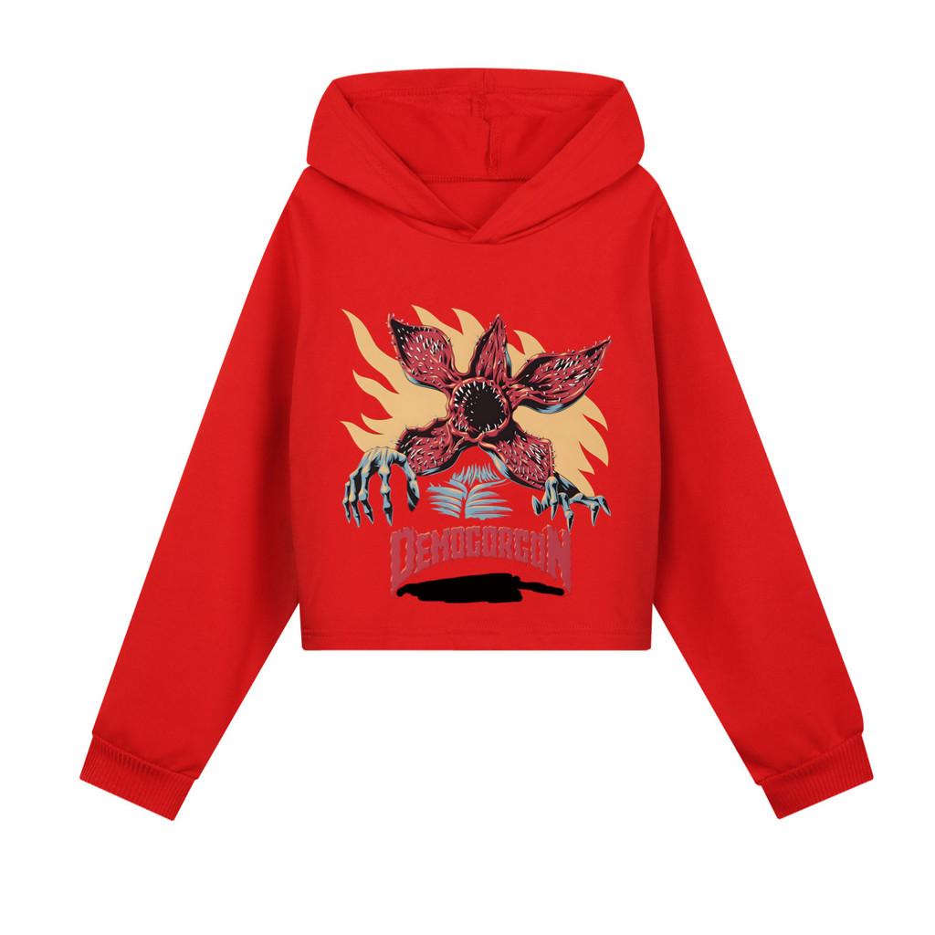 

5385 Дитячі Дівчата Худі з принтом Демогоргона, З Довгими Рукавами, Короткий Стиль 120cm червоний