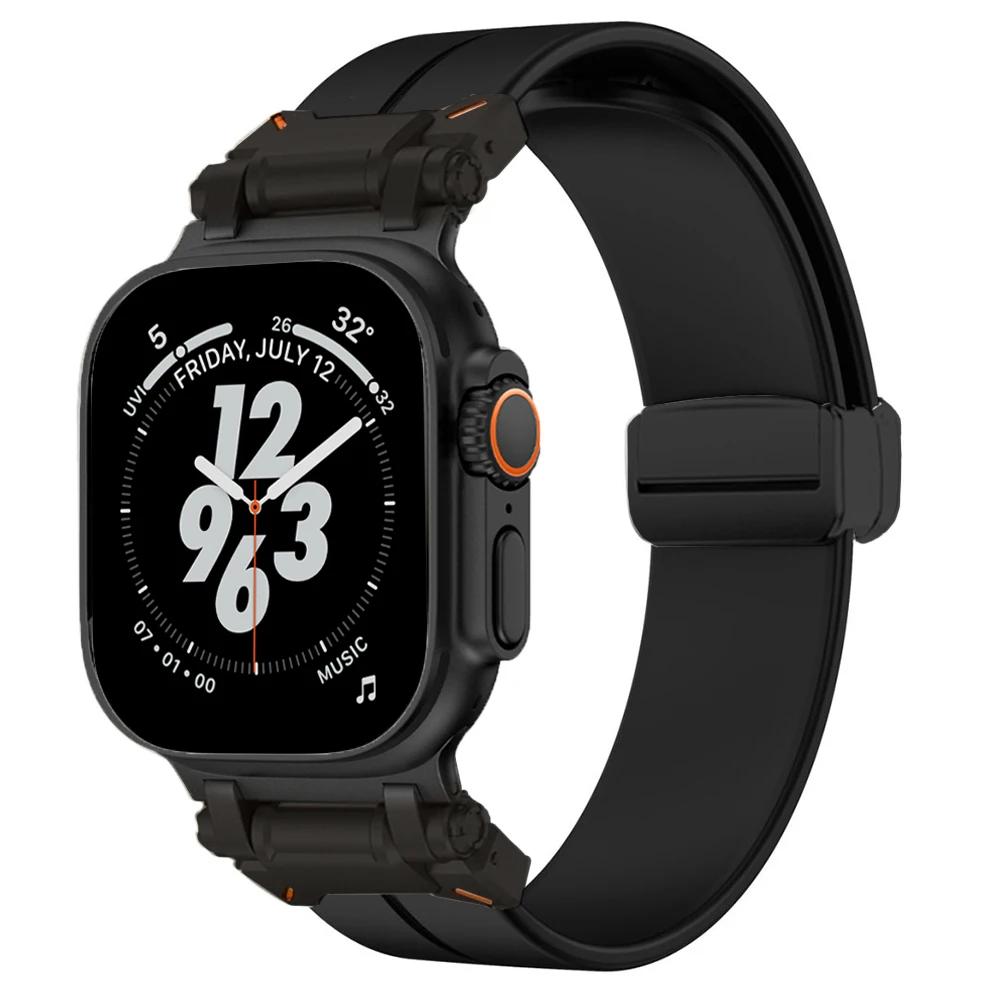 Silicone Loop Strap for Apple Watch Ultra 2 49mm 10 46mm Sports Magnetic Bracelet for iWatch Series 9 8 7 45mm 6 5 SE 44mm Band
