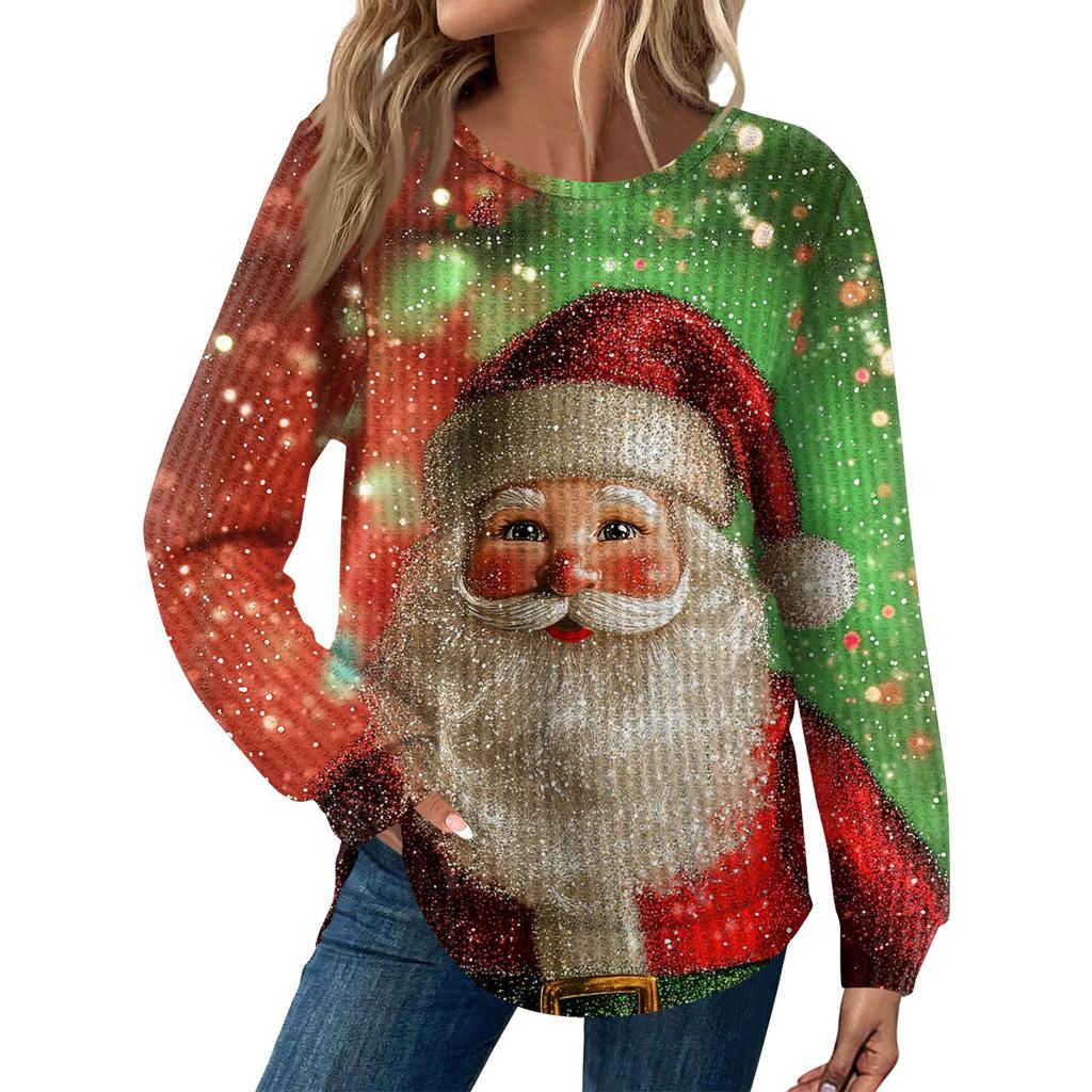 Dámská móda Dlouhý rukáv Vánoční Volný Dlouhý rukáv Kulatý výstřih Ležérní Top