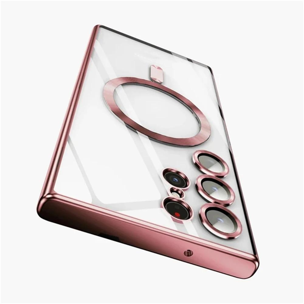 Wireless Magnetic Plating Cases For Magsafe Case Samsung Galaxy S26 S25 FE S23 S24 Ultra S21 S22 Lens Protective Cover