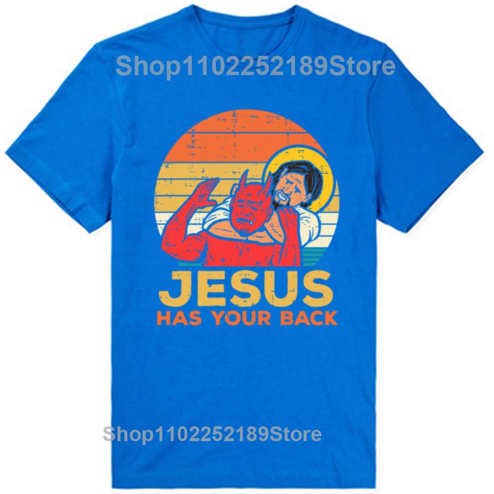 Men Clothing Jesus Has Your Back Jiu Jitsu Vintage Christian Short-sleeve Tops Male Kawaii Clothing Oversized T Shirt Hombre