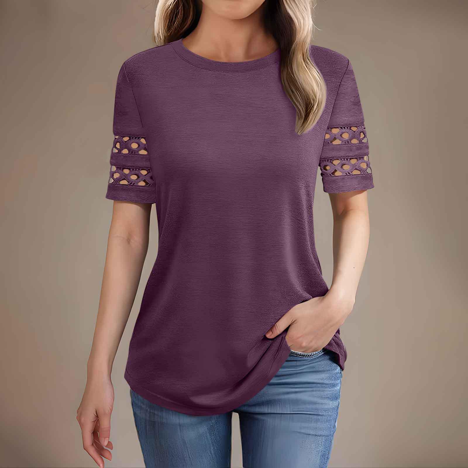 

Women s Summer New Lace Patch Short-sleeved T-shirt Round Neck Top S чорний