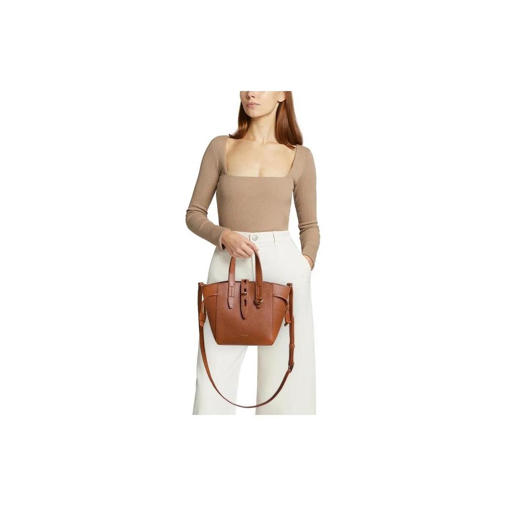 Furla Net Series 17 Classic Twist Buckle Solid Color Calfskin Tote Bag Shopping Tote Basket Shoulder Crossbody Handbag Mini Women's Brown