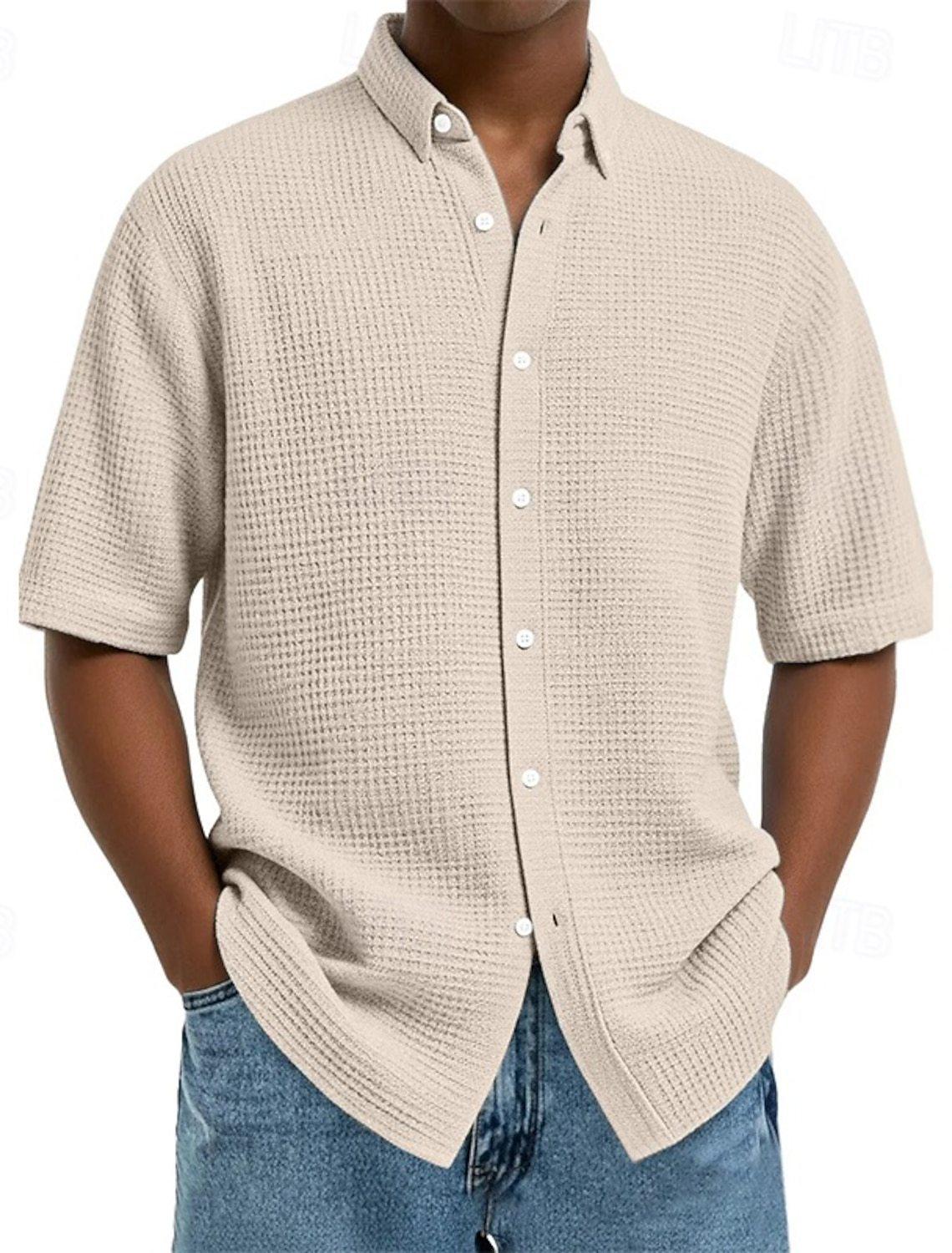 2026 Men s European Spring-Summer Loose Casual Waffle Knit Polo Shirt S