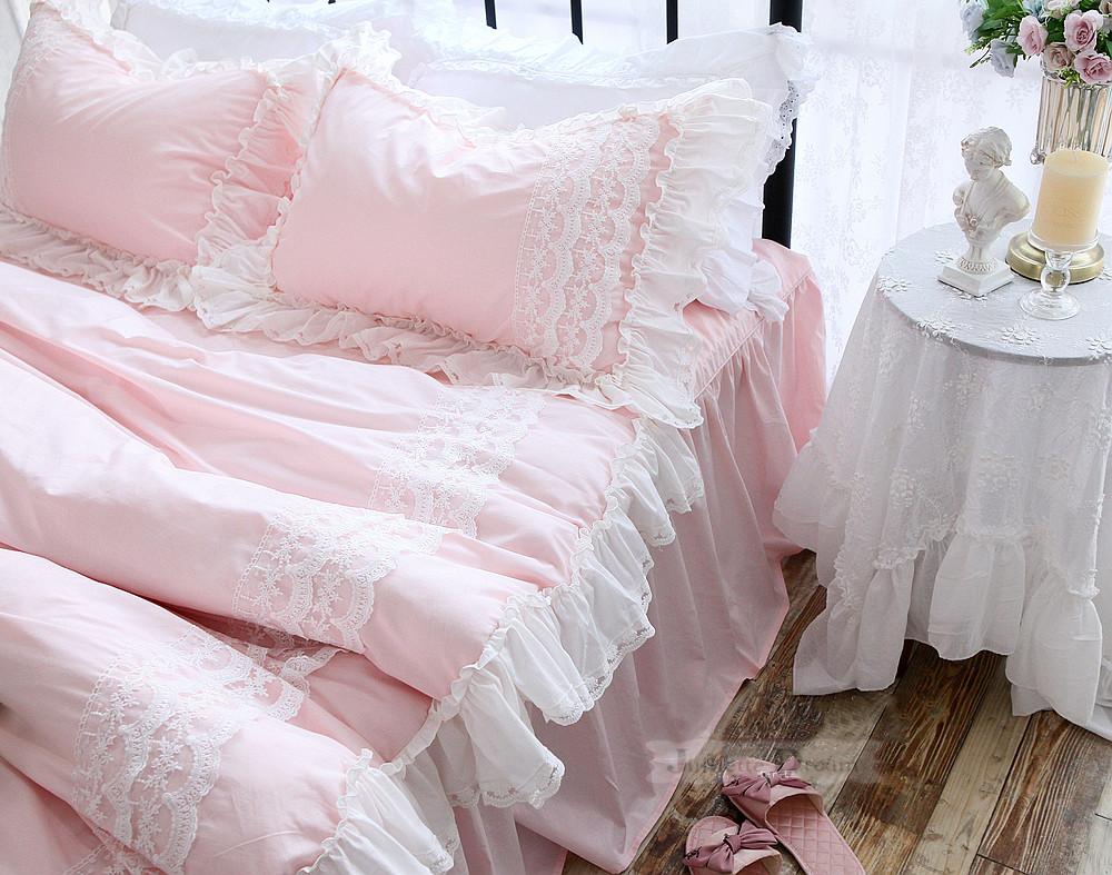 

New Romantic Bedding Set Queen Franch Style Duvet Cover Set Pink Elegant Lace Ruffle Cotton Home Bedding Set Designer Bedding Twin Plus