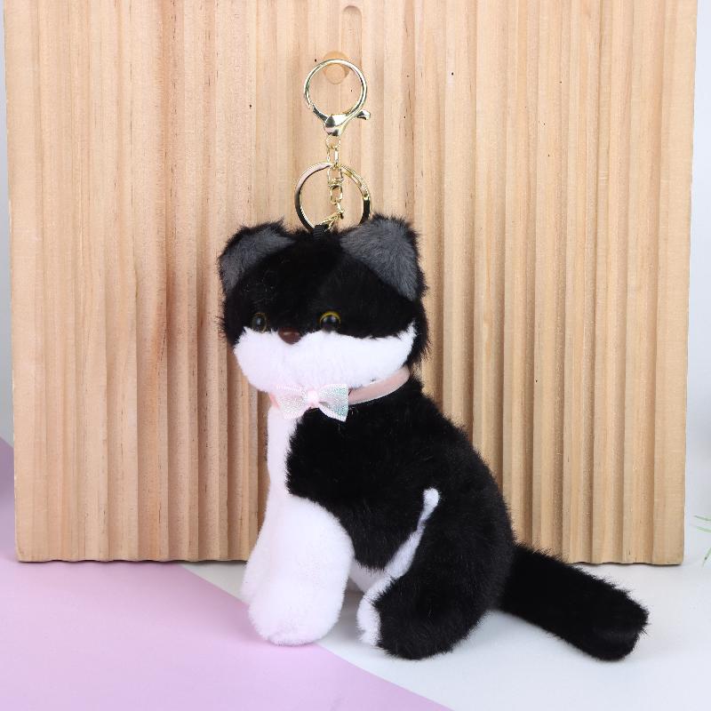 Cute Realistic Cat Plush Keychain Soft Fluffy Adorable Kitten Charm Lightweight Bag Pendant for Teen Girls Gift