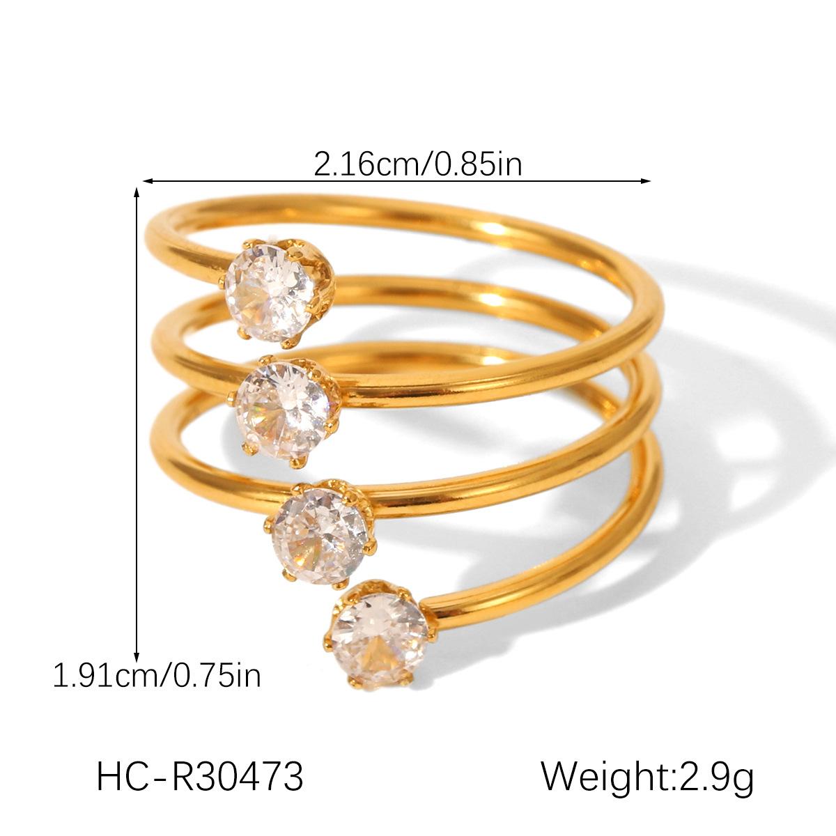 

Three-layer stainless steel ring inlaid with zircon, light luxury versatile titanium steel open ring