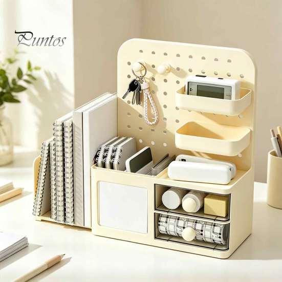 Stationery Holder for Desk Perforated Board Storage Rack, Wall Mount Shelf Office Desktop Clutter Management Supplies Book, Multi-Functional Organizer
