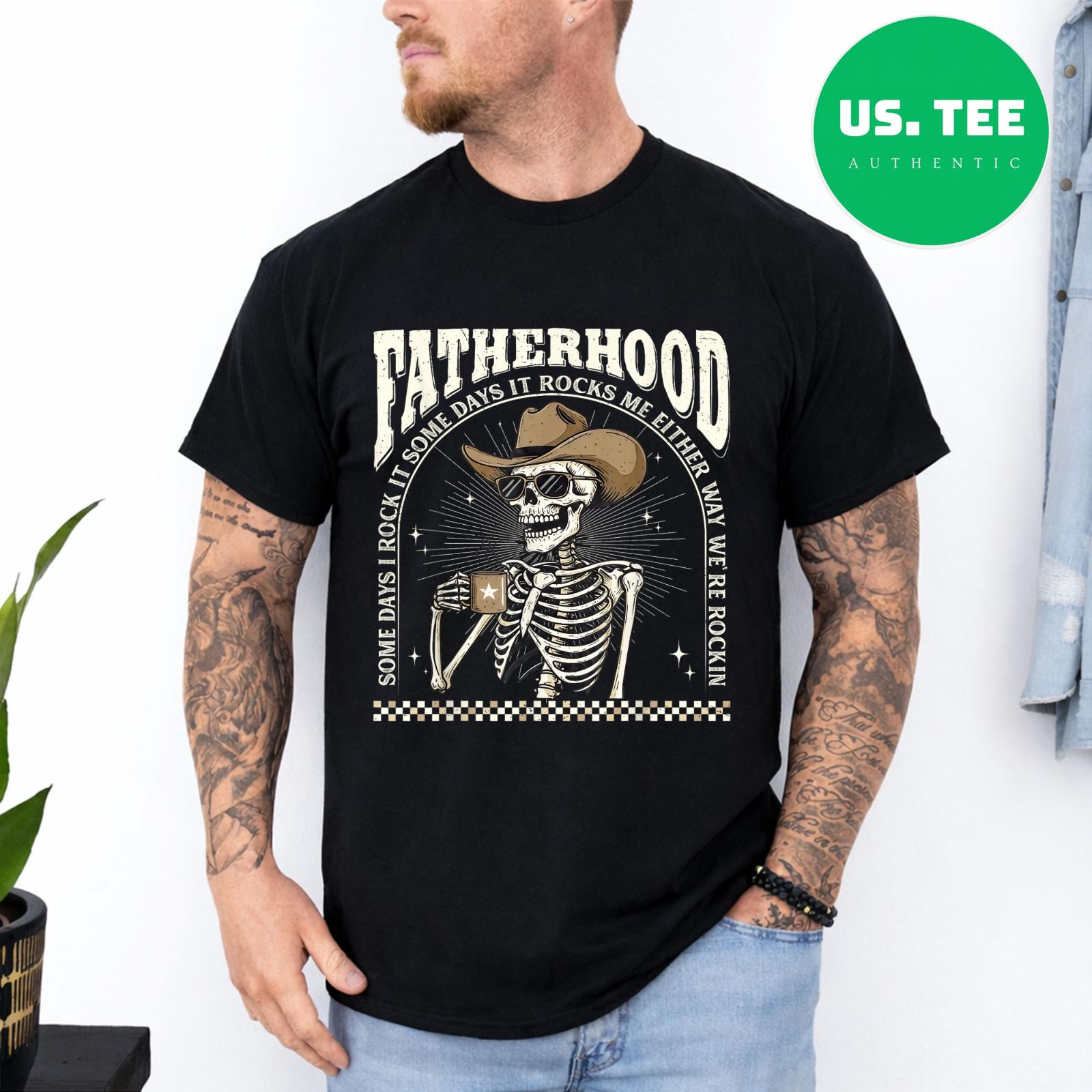 Fatherhood Skeleton Rockin Some Days Funny Vintage Dad T-Shirt S