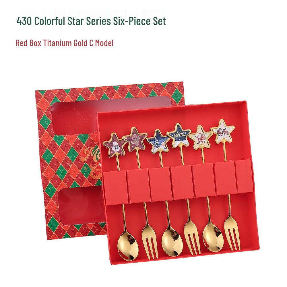 Christmas Cartoon Stainless Steel Spoon & Fork Set – Festive Cutlery with Gift Box