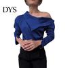 Versatile Women Top Shirt Button Splicing Turtleneck Long Sleeves Casual Loose Fit Solid Color Off-shoulder Blouse