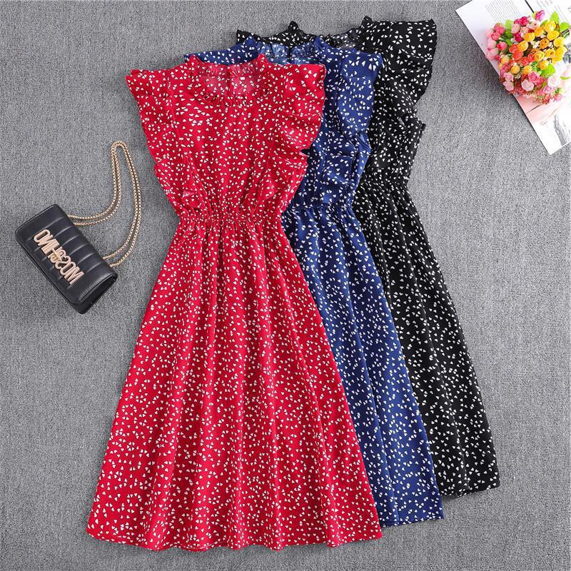 Summer 2023 Women's Polka Dot Chiffon Dress - Loose, Versatile, European and American Style, Mid-Length.