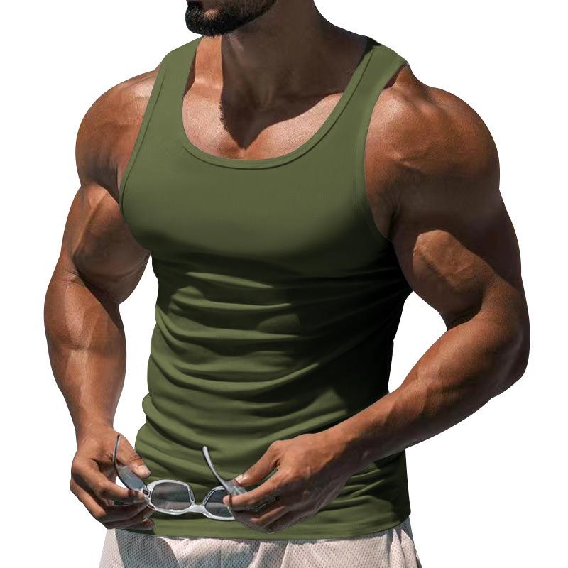 Men Solid Color I Shaped Fitness Training Gym Workout Sports Sleeveless Tank Top