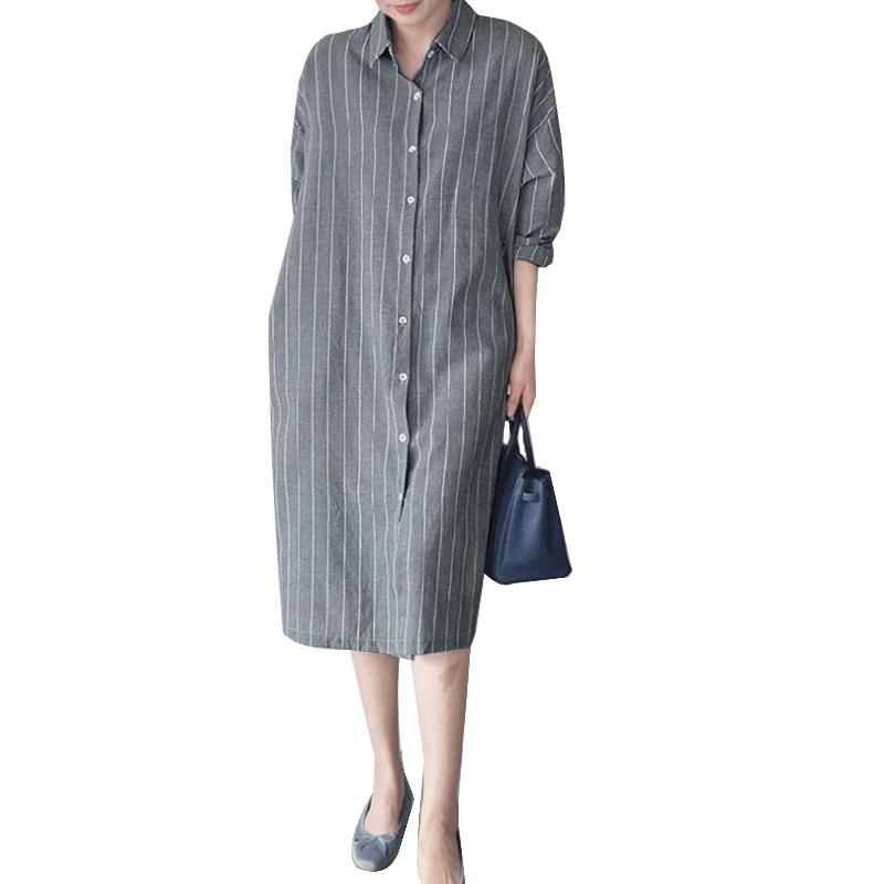 Lässiges, langärmliges Damen-Hemdkleid mit Streifendruck und Umlegekragen