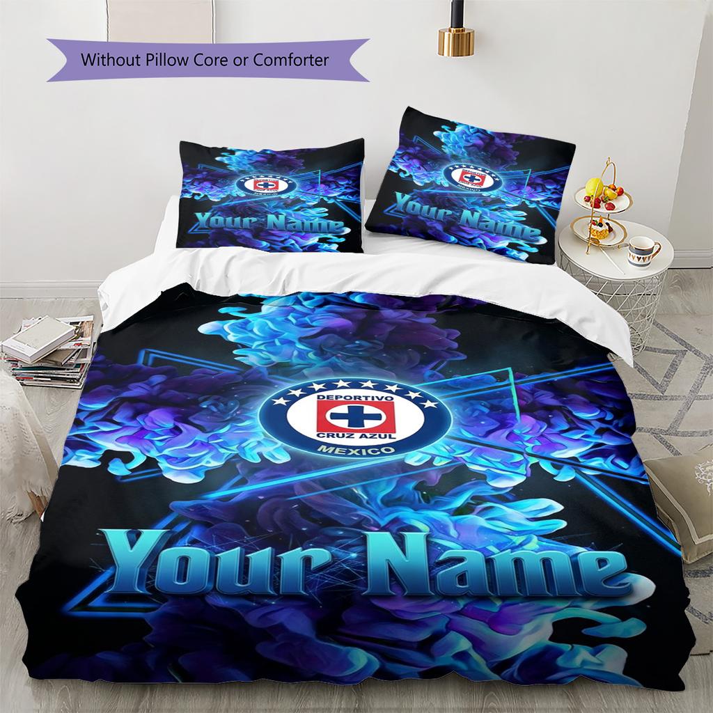 Name Custom Cruz Azul Logo Pattern Bedding Set Quilt Cover Pillowcase Home Decor Gift (1 * duvet cover + 2 * pillowcase, without core)