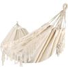 Portable Double Hammock Chair - Curved Bar Canvas Swing with Tassels for Outdoor Camping
