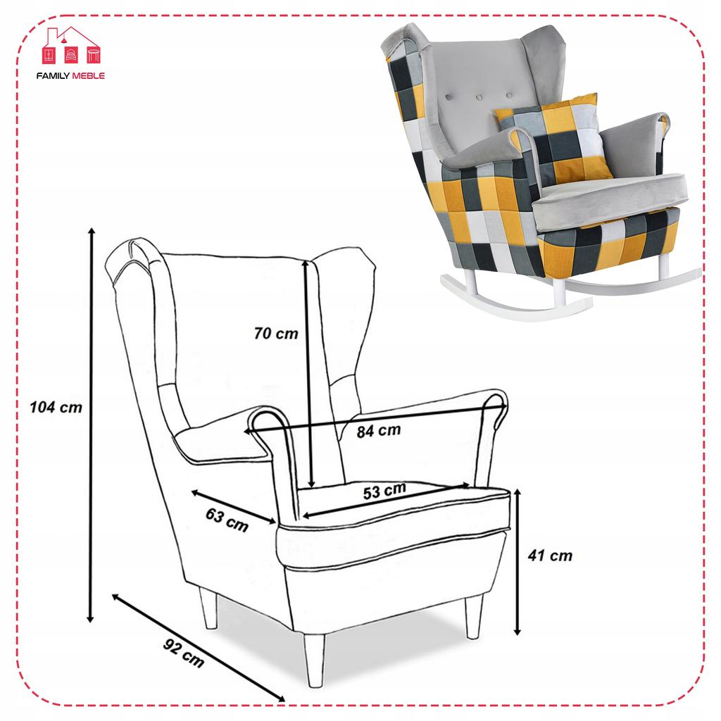 Fotel uszak Ari Print Duo bujany skandynawski Family Mebl kratka żółta