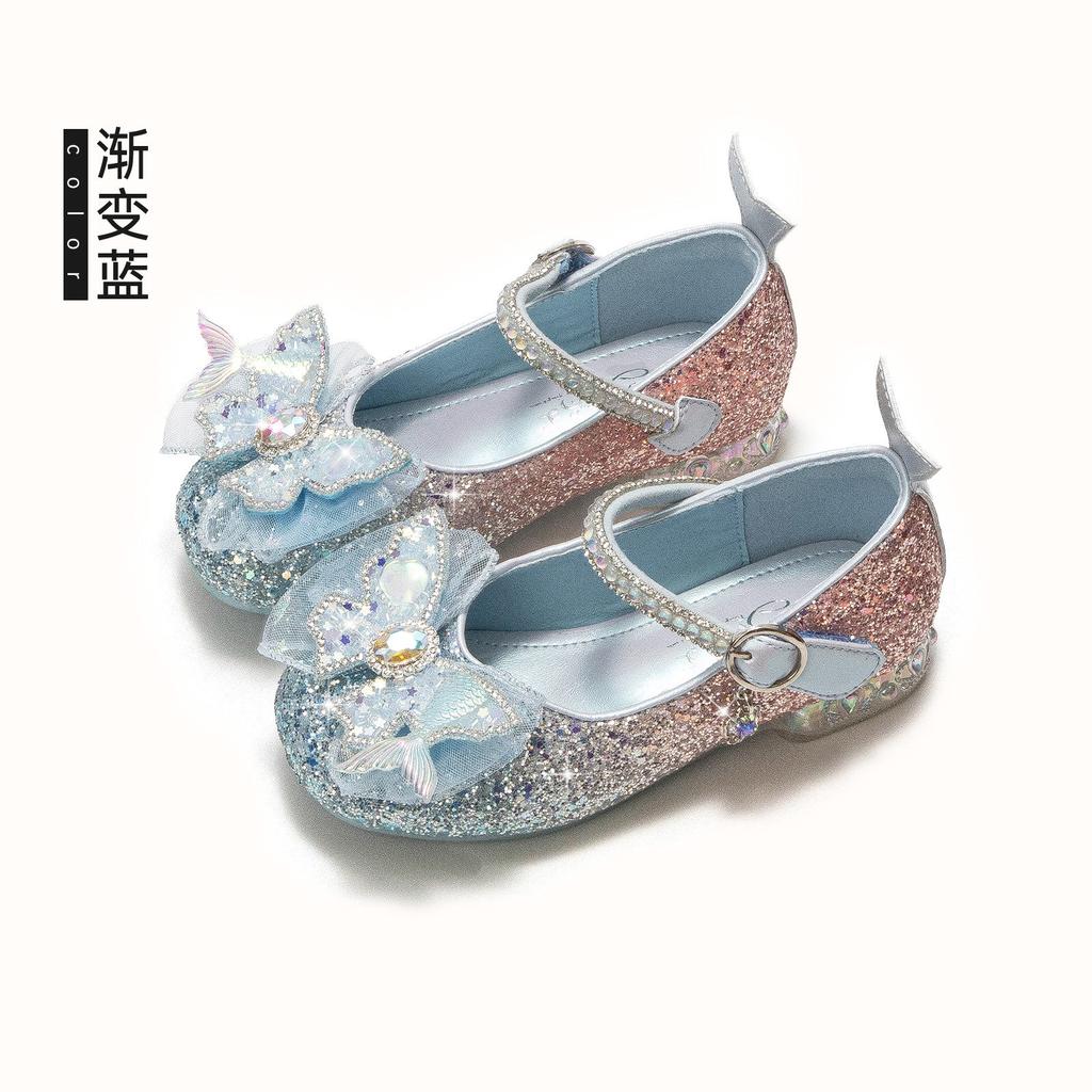 Girls Princess Shoes Little Girls Small High Heels Leather Shoes Bow Soft Bottom fashion Performance Shoes Spring and Autumn Crystal Shoes