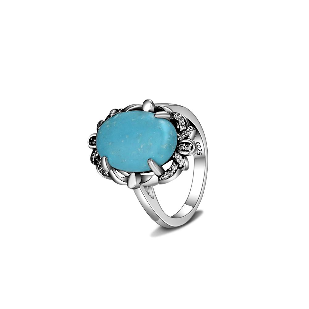 S925 Silver Oval Natural Turquoise Ring for Men and Women