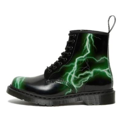 1460 Leder Blitzmuster Reflektierende Kanten Kurze Stiefel Unisex Stiefel Schwarz Grün 27052001