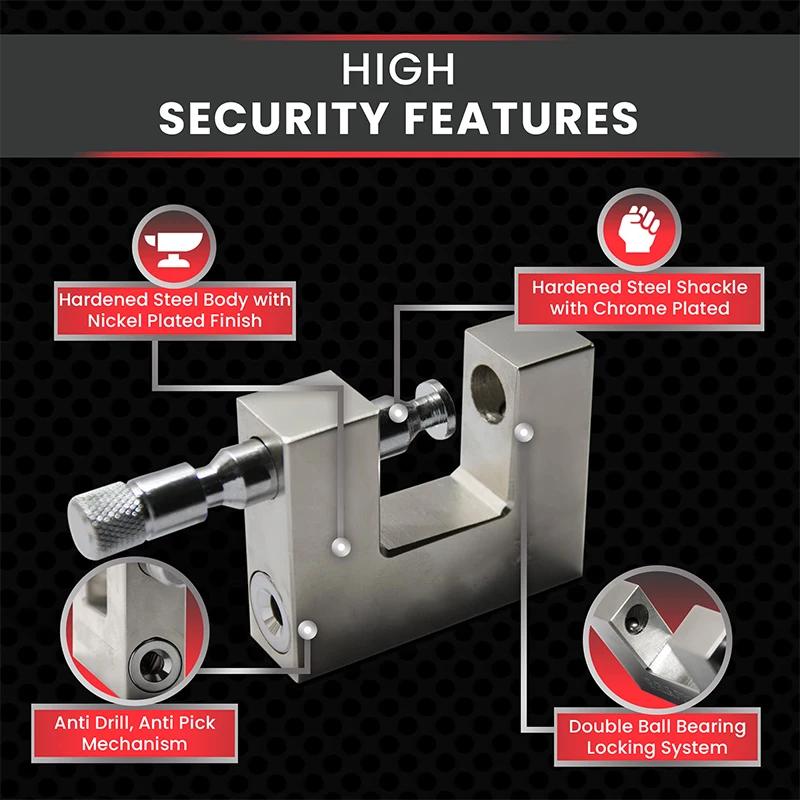 High Security Heavy Duty D-Shaped Padlock with 3 Keys Rust-proof Steel Lock for Garage Door Containers Gates and Warehouses