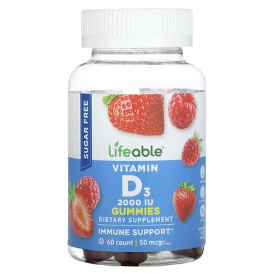 Vitamin D3 Gummies, Sugar Free, Natural Berry, 60 Gummies (25Mcg (1,000Iu) Per Gummi)