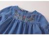 MDD 2024 Girls' Cute Denim Embroidered Flower Long-Sleeve Dress