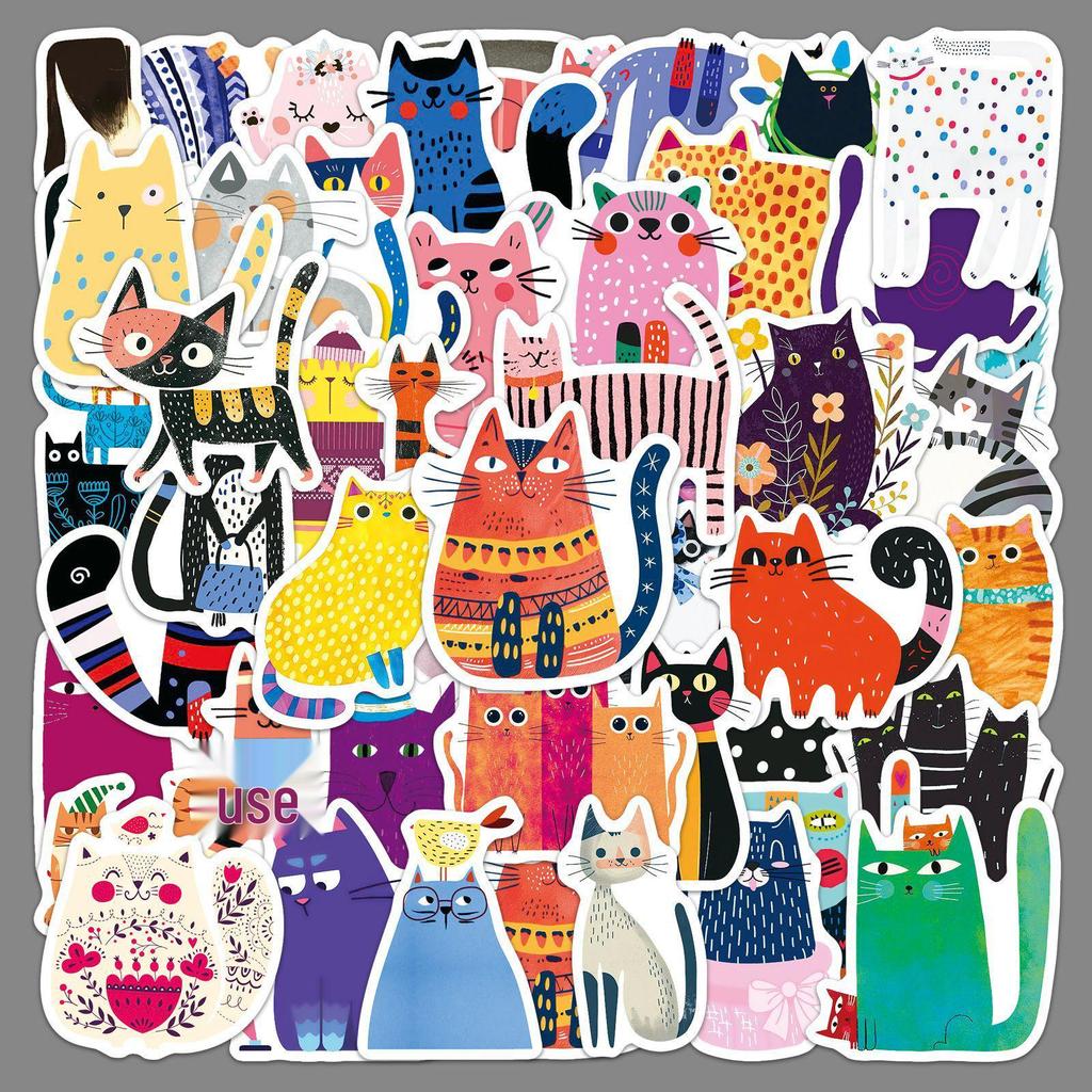 50 Cute Cat Stickers: Trendy Graffiti Art for Notebooks and Helmets
