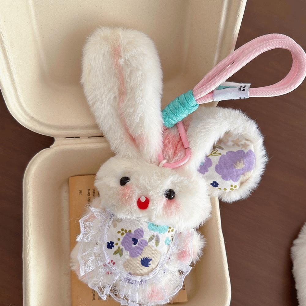 Cartoon Design Plush Rabbit Keychain Cute Long-eared Rabbit Pendant Stuffed Keyring  Couple Items