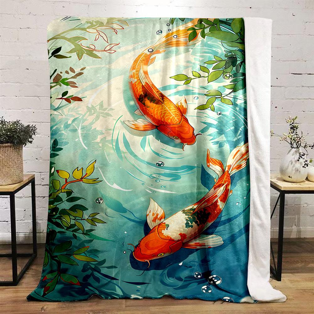 Multiple sizes Koi swimming in water  Print Blanket Warm Soft Suitable for All Seasons for Home Sofa Travel Camping Picnics RV