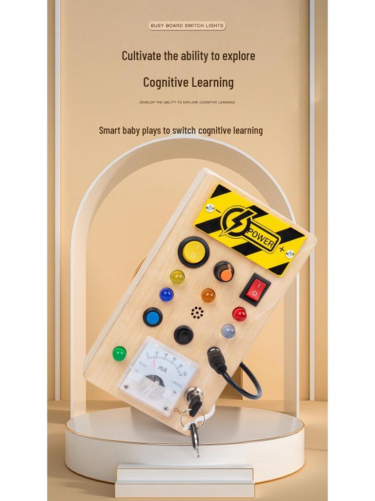 Interactive LED Busy Board: Wooden Educational Toy with Electronic Switches for Kids