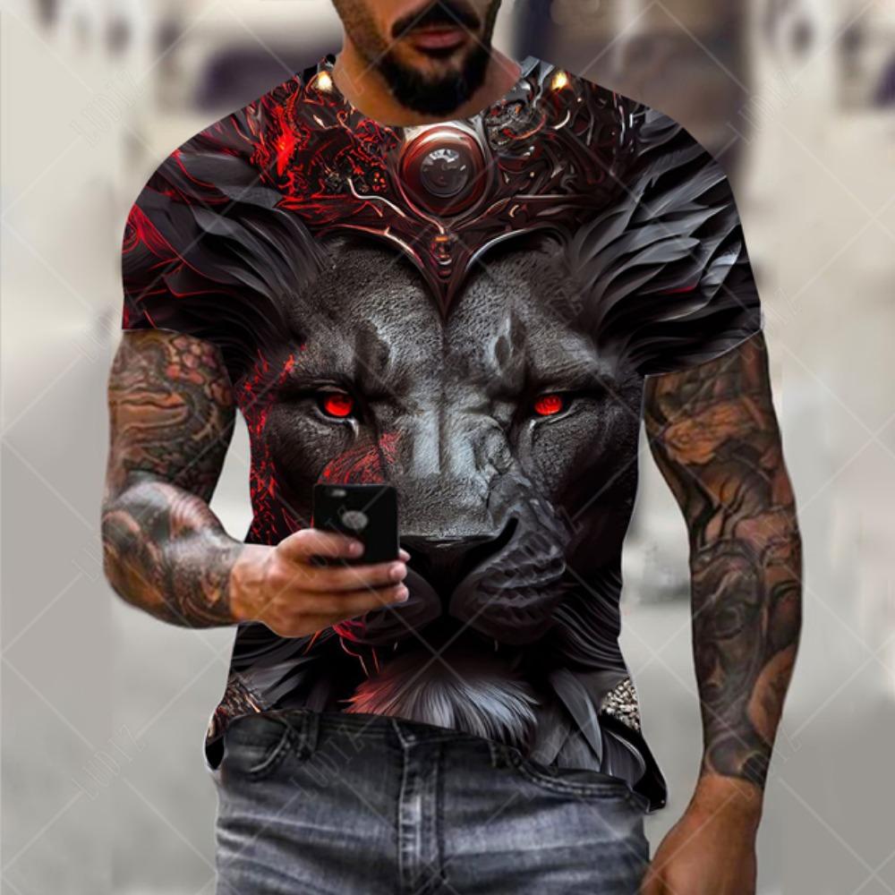 Men's Lion T-shirt Fashion 3d Printed T Shirt Animal Pattern Short-sleeved Oversized Streetwear Tees Summer Casual Men's Tops