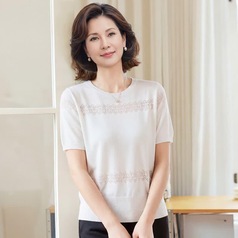Women's Thin Loose Fit Short Sleeve Knit T-Shirt with Silk Blend