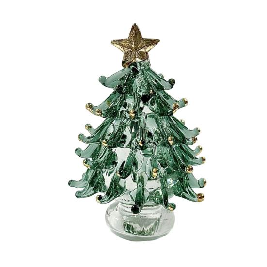 Decorative Glass Sculpture Glazed Christmas Tree Ornament with Star Topper, Colorful Party Table Decor Art, Faux Crystal Tabletop for Home Office Gift
