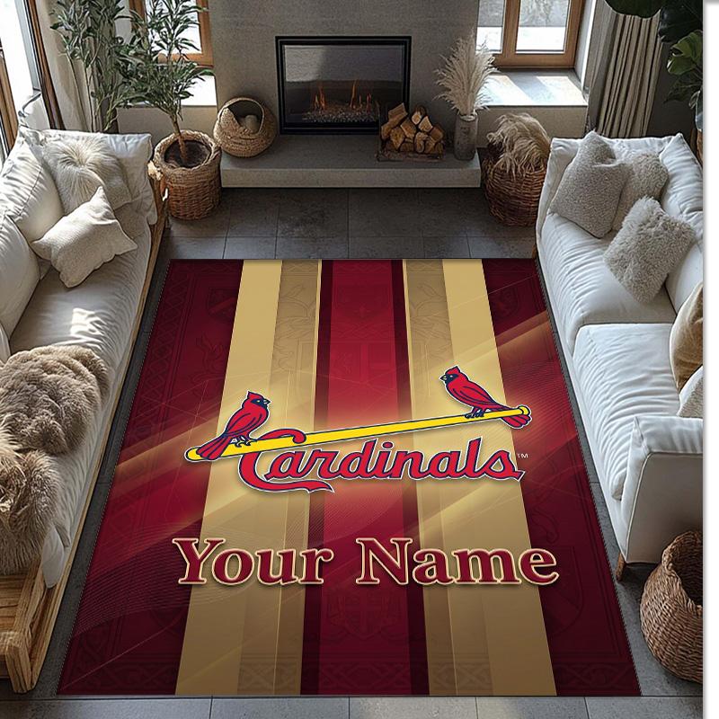 St. Louis Cardinals Crystal Velvet Rug, Custom Name Text Personalized Non‑Slip Floor Mat for Home Decor Gift