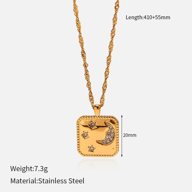 INS wind titanium steel necklace plated with 18K gold stainless steel inlaid with zirconium star and moon pendant jewelry Mother's Day gift