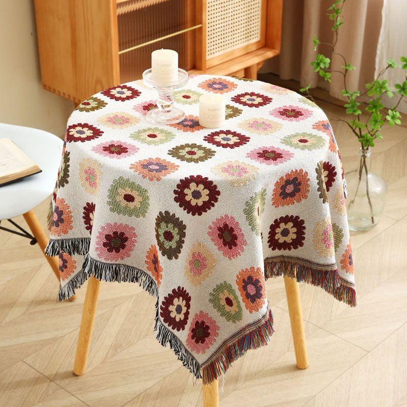 Rustic Jacquard Tablecloth, Small Round Balcony Tablecloth, Living Room Hand-Crochet-Style Dining Tablecloth, Coffee Table and Nightstand Covers