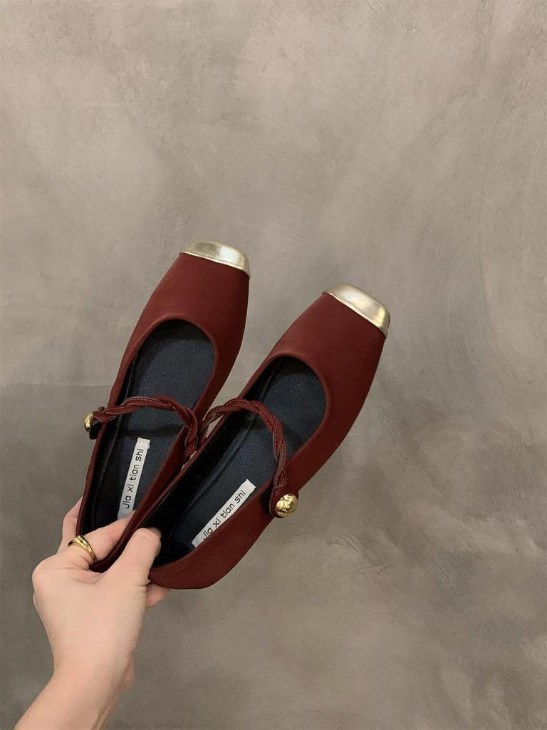 Flat French Black Mary Jane Single Shoes Fairy Shoes Red Evening Gentle Shoes Large Size Women's Shoes 41-43