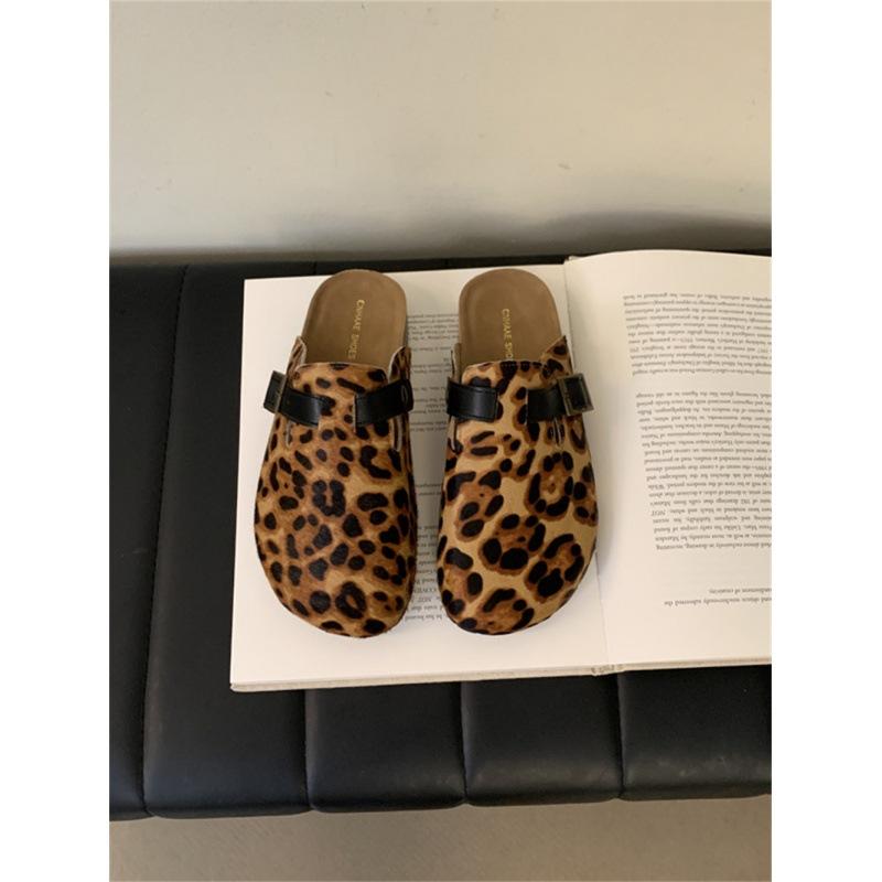 

2025 новая весенне-летняя женская сумка, головные полушлепанцы, женская кожаная модная плоская подошва, ленивые туфли на одной педали 40 цветной печати леопарда
