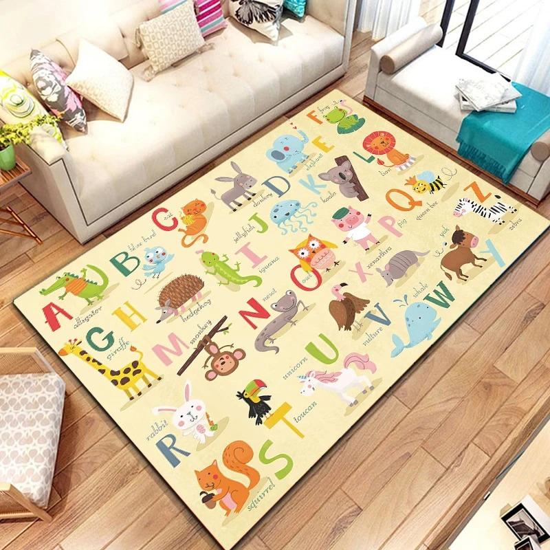 Alphabet Tier Teppichmatte Teppich ABC Buchstaben Pädagogisch Kinder Lernblöcke Heimdekoration Bodenmatte Teppiche für Wohnzimmer