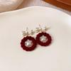Silver Needle Red Series Flocked Bow Autumn/Winter Stud Earrings - Sweet, Fashionable High-End Design for Women.