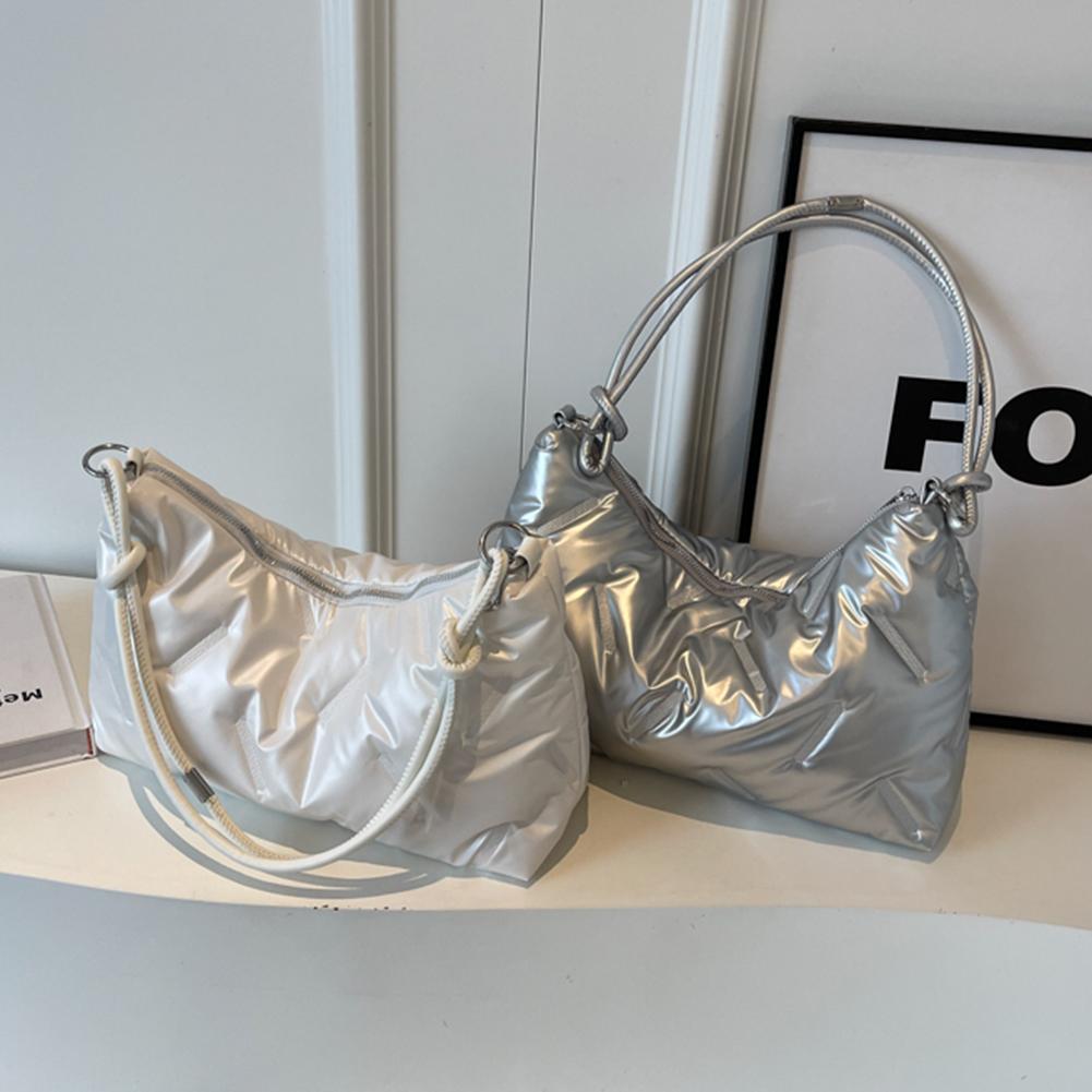 Women Quilted Tote Bag Fashion Padded Shoulder Bag Large Capacity Down Tote Handbags Casual Winter Commuting Bag