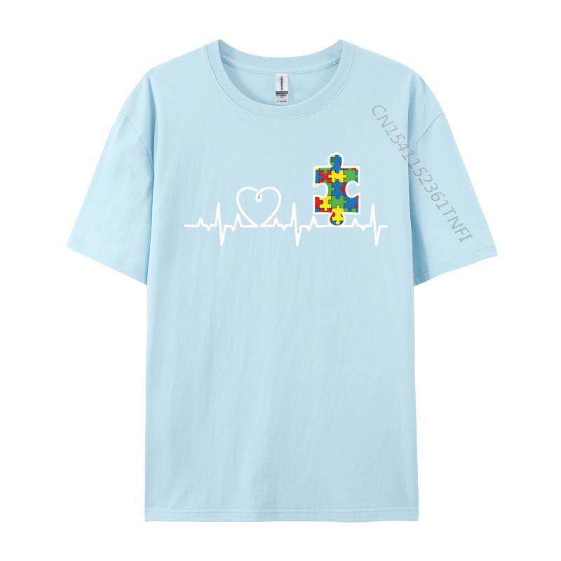 

Heart Puzzle Piece Heartbeat Cool Aututism Tshirts Cotton Printed T Shirt Tops TShirt For MAN Teeshirt 4XL