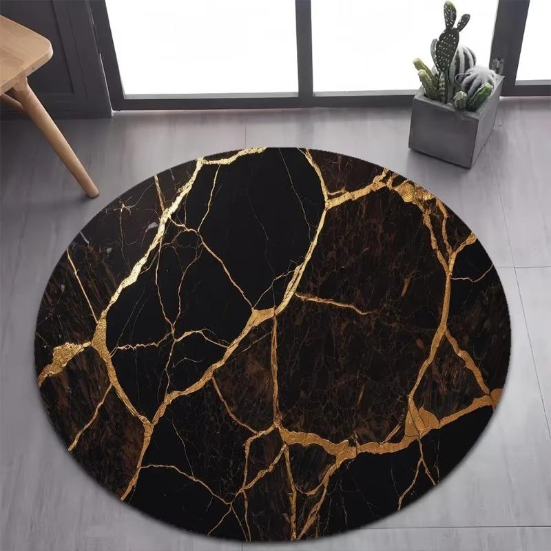Luxurious Marble Colour White Gold Round Carpet Rug for Bedroom Living Room Decoration,pet Decor Floor Mat