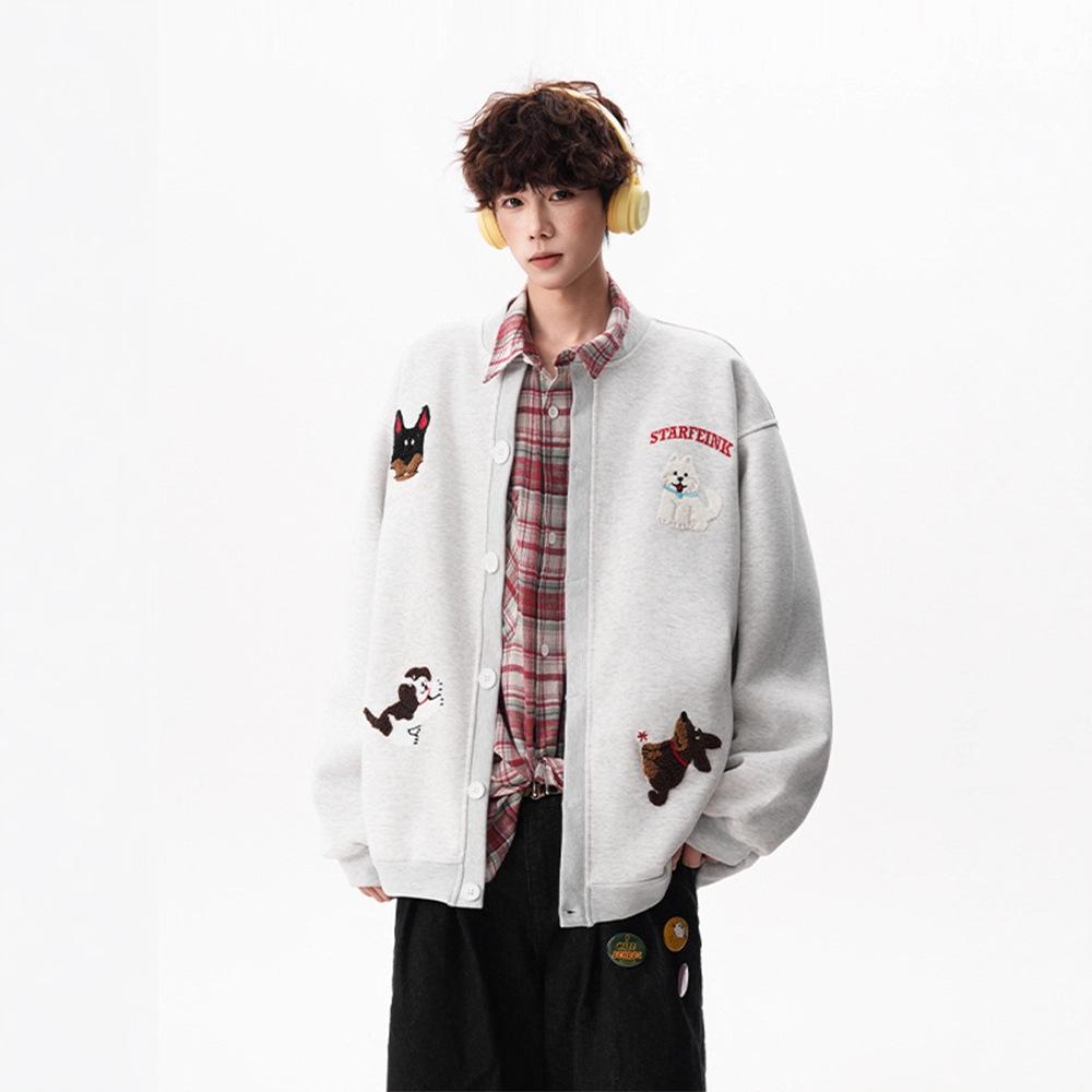 

Men s Winter Embroidered Terry Hoodie Cardigan - Thick, Trendy, Loose-Fit Velvet Baseball Jacket for Couples 2XL