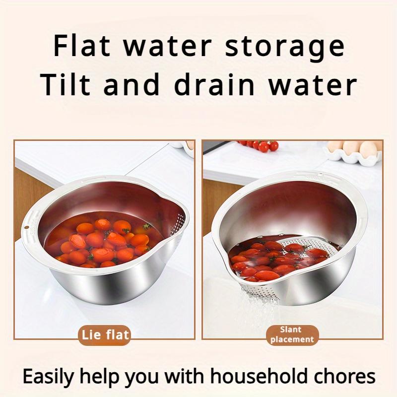 Thickened 304 Stainless Steel Rice Washing Basin Multifunctional Kitchen Draining Bowl Vegetable Strainer Tool