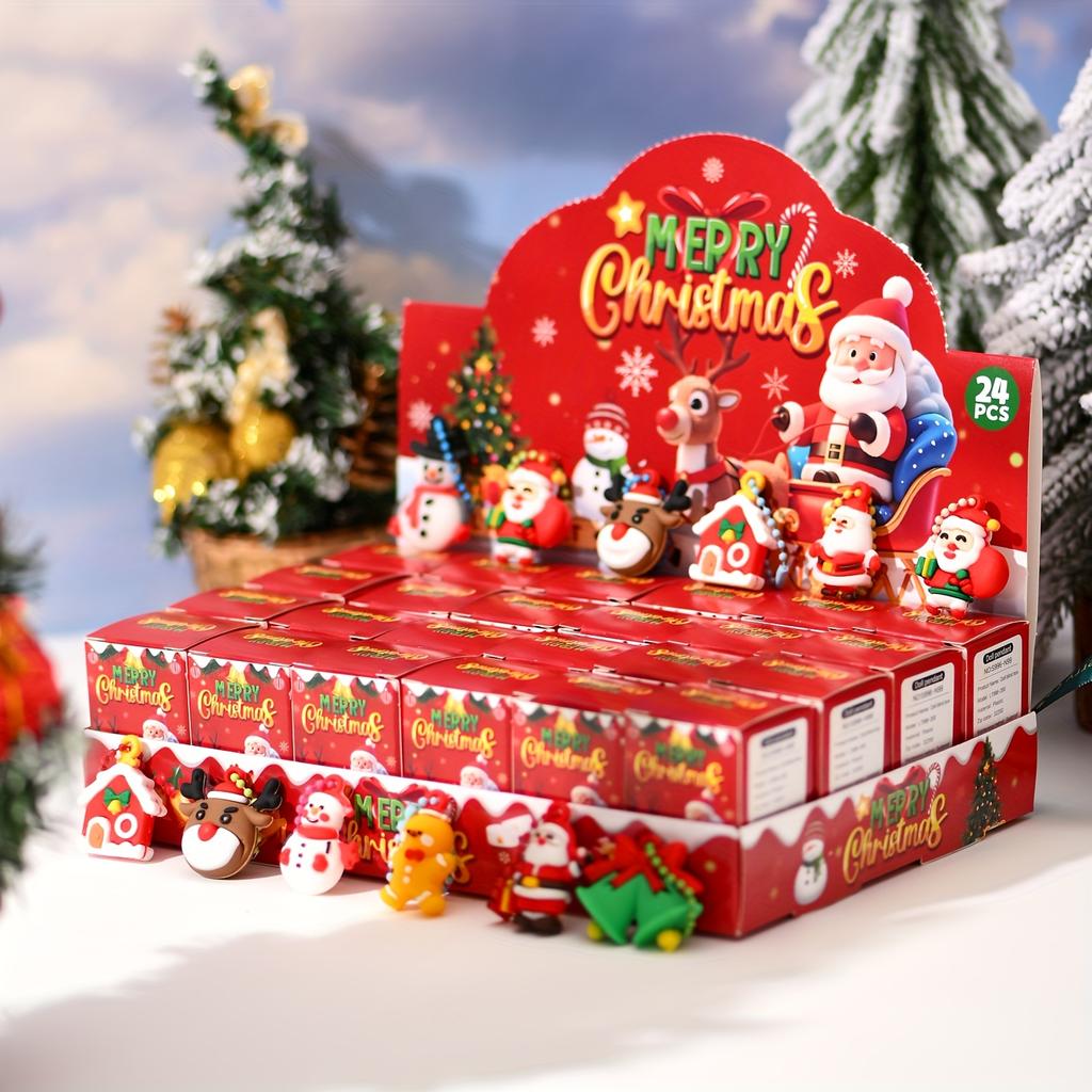 24pcs Christmas Themed Party Key Ring Gift Pack Surprise Box Suitable As Christmas Gift Party Gift Best for Christmas