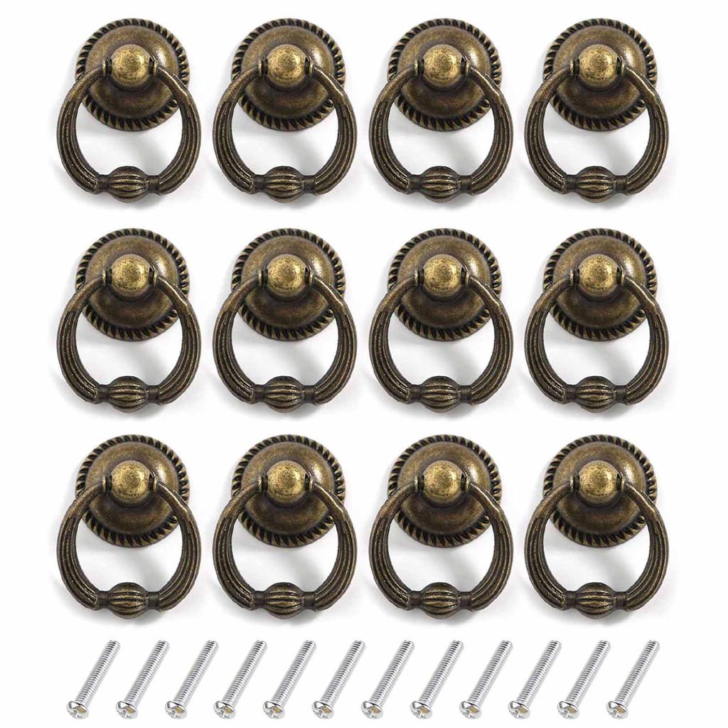 12 Pcs Vintage Pull Handle Knob for Kitchen Cabinet Cupboard Dressers Door Wardrobe with Drawer Ring (3 Colors)