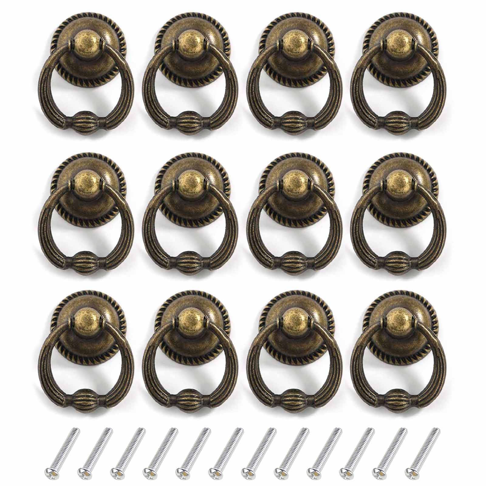 

12 шт. винтажная ручка-скоба для кухонного шкафа, комода, дверцы гардероба с кольцом для ящика (3 цвета) бронзовый